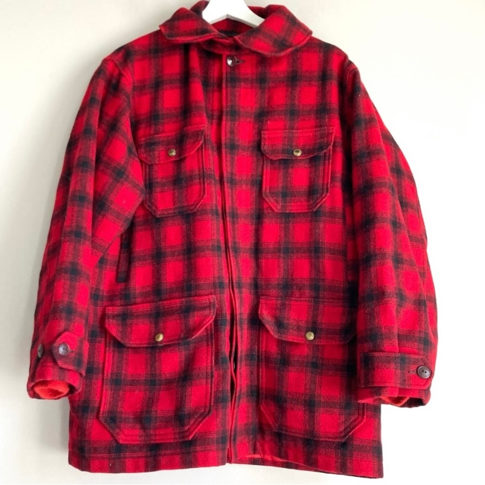 Vintage Woolrich hunting coat Mackinaw red black buffalo plaid 1950s jacket mens